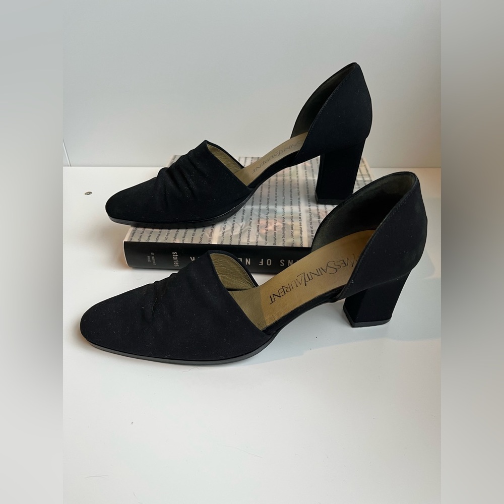 Yves Saint Laurent Open Toe Black Suede Heels